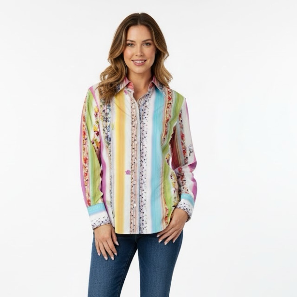 Etro Milano | Printed Stripe Button Front Blouse Size IT 42 Cotton